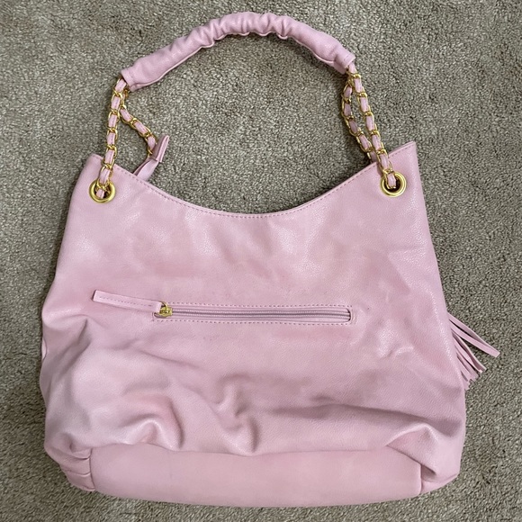Braciano Faux Leather Barbie Pink Gold Tone Chain Tassel Zippered Shoulder Bag - Picture 2 of 2